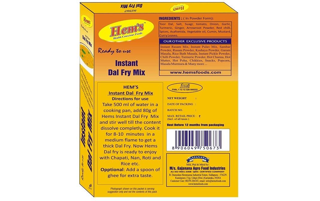 Hem's Instant Dal Fry Mix    Box  160 grams